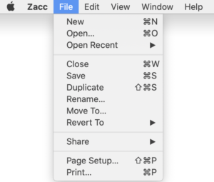 Zacc File Menu